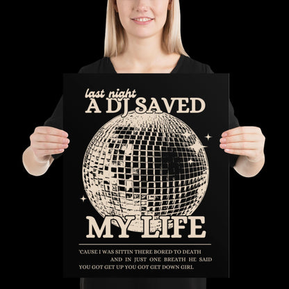 Last Night a DJ Saved My Life Black and Beige Wall Print - Ibiza Colourful Funny Cute Birthday Christmas Gift Unique Leopard Disco Ball