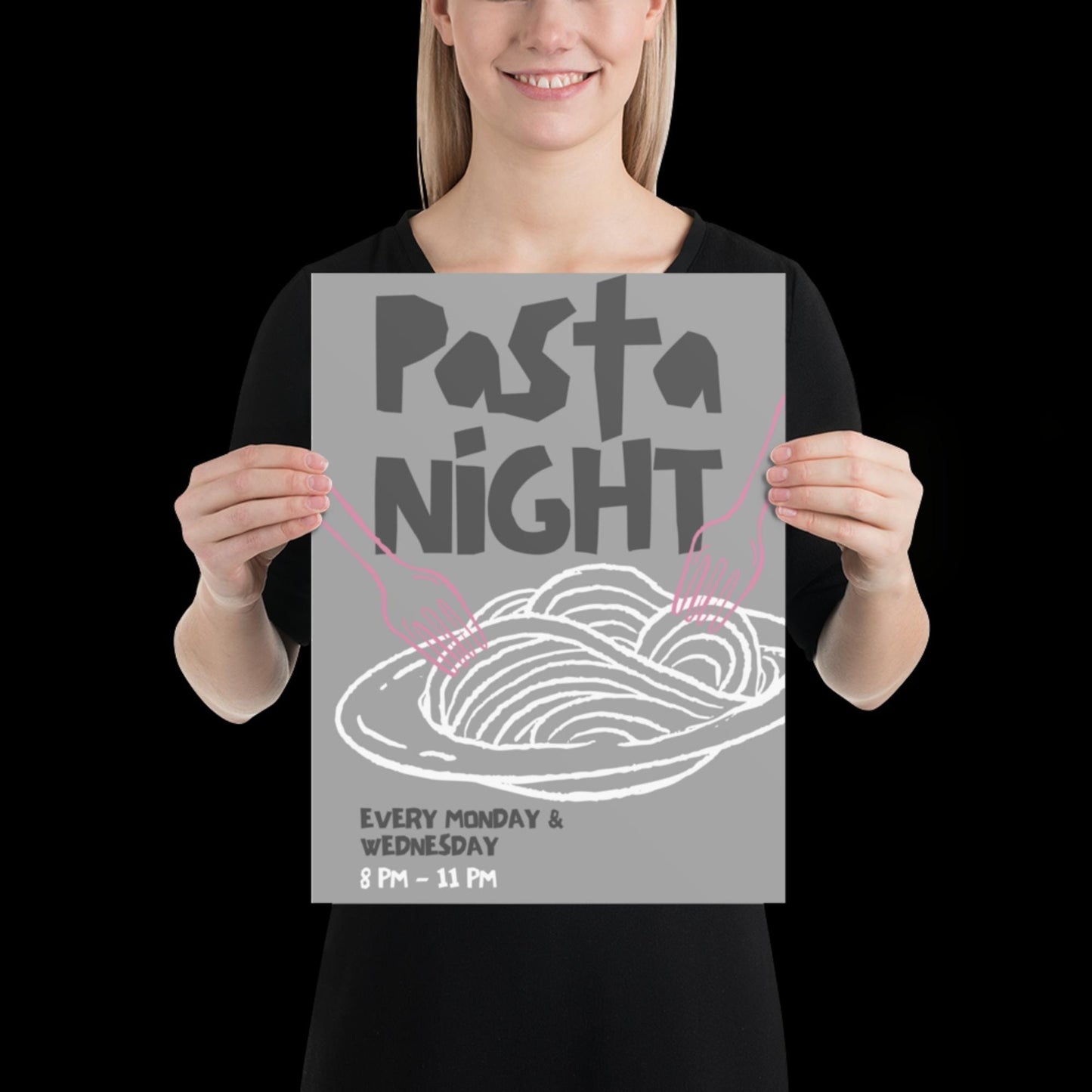 Pasta Night Wall Art Poster • Gray and Pink • Pasta Print Poster • Minimalistic Kitchen Wall Art • Aesthetic • Trendy Wall Art