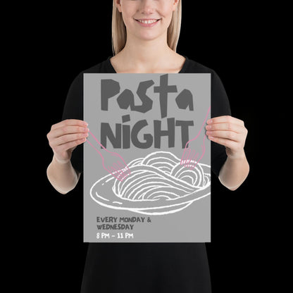 Pasta Night Wall Art Poster • Gray and Pink • Pasta Print Poster • Minimalistic Kitchen Wall Art • Aesthetic • Trendy Wall Art
