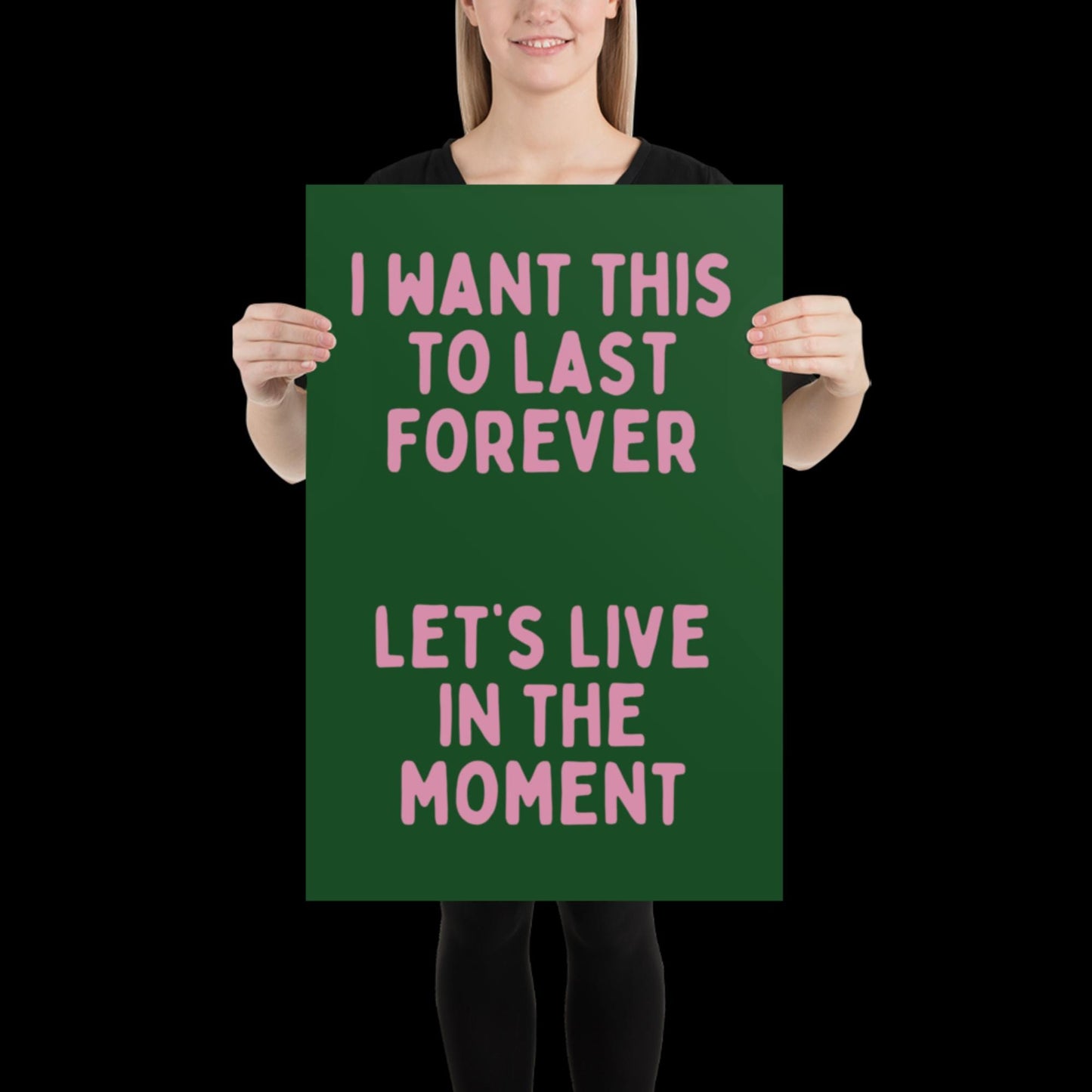 Let's Live in The Moment Green and Pink Wall Print -  Ibiza Colourful Funny Cute Birthday Art Gift Unique Funky House Music Poster Lyrics
