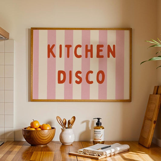 Kitchen Disco Wall Art Poster • Pink and Orange • Disco Print Poster • Minimalistic Kitchen Wall Art • Aesthetic • Trendy Wall Art