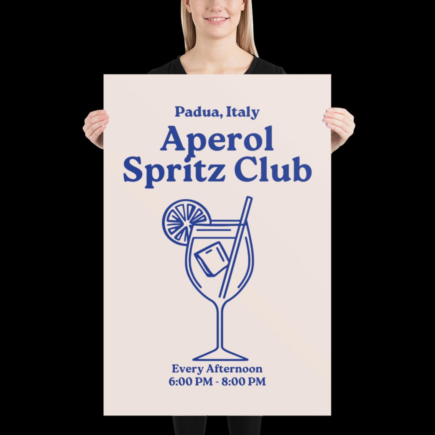 Aperol Spritz Club Blue and Beige Wall Print - Cocktail Wall Art Bold Typographic Drink Poster Groovy Bar Disco Funky