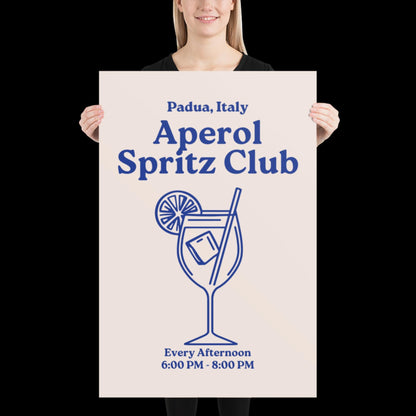 Aperol Spritz Club Blue and Beige Wall Print - Cocktail Wall Art Bold Typographic Drink Poster Groovy Bar Disco Funky