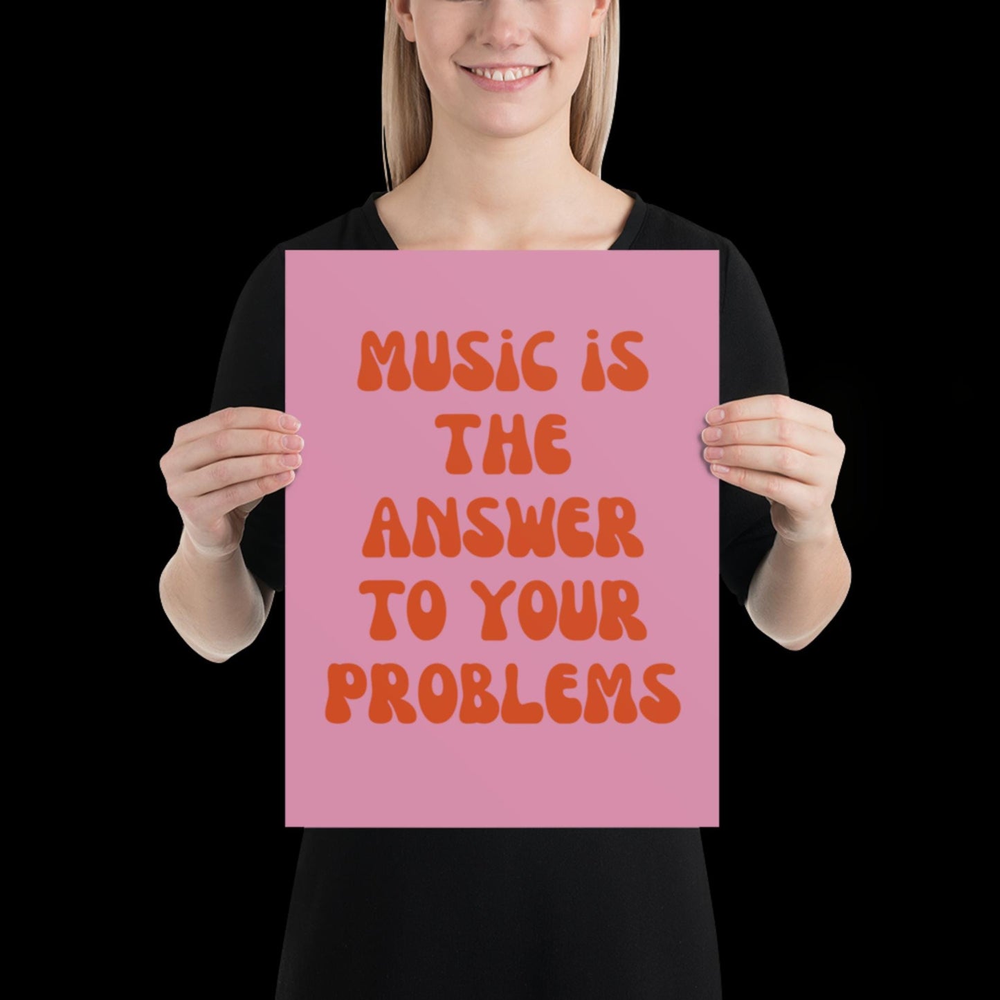 Music is The Answer Lyrics 001 Pink Wall Print -  Ibiza Colourful Funny Cute Birthday Art Gift Unique Funky House Music Poster Disco