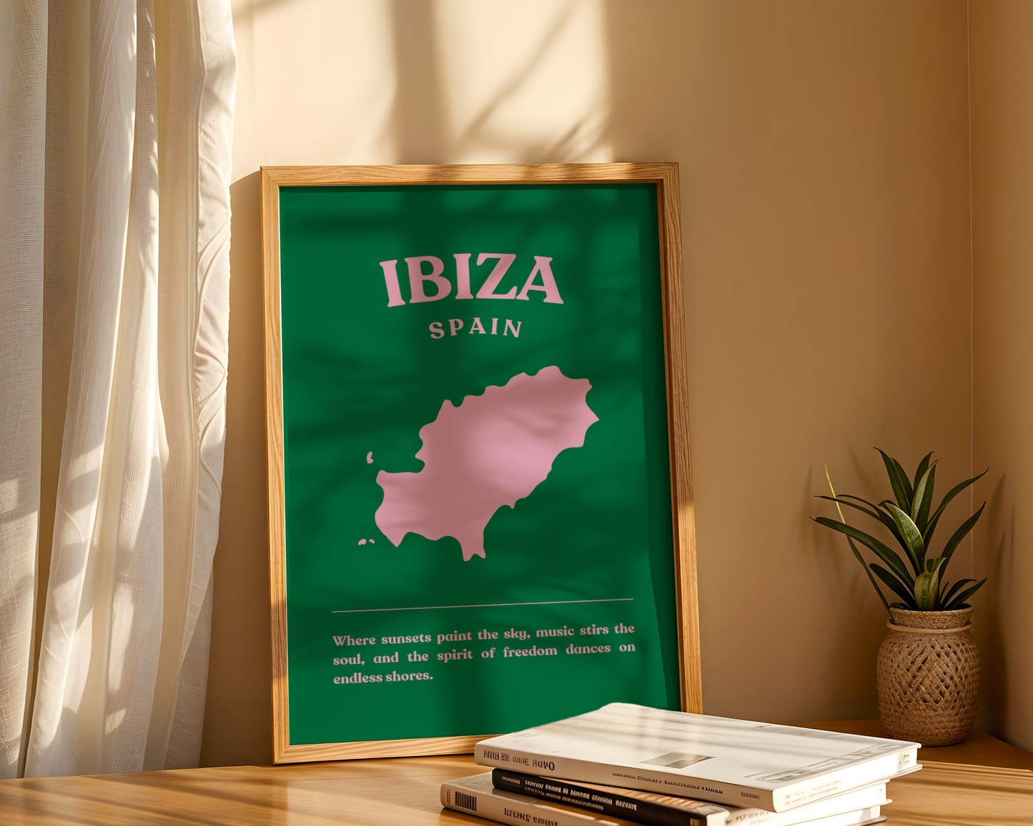 Ibiza Spain Green and Pink Wall Print