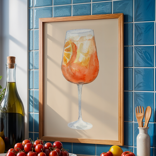 Watercolour Aperol Spritz Beige Print