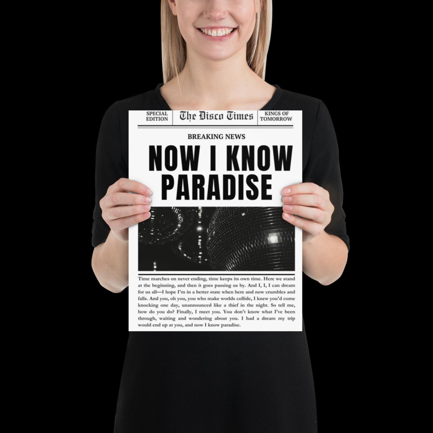 Finally Kings of Tomorrow Inspired Newspaper Lyric Print White and Black - Ibiza Funky Disco House Music A1 A2 A3 Typographic Ball