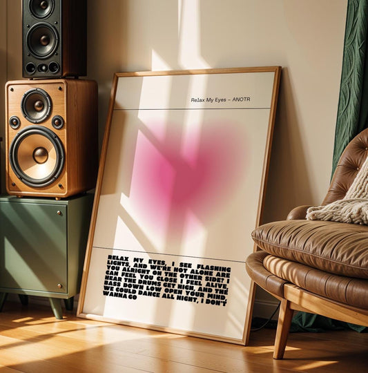 Relax My Eyes Inspired Pink Heart Aura Print - ANOTR Wall Art House EDM Ibiza Festival Rave Art Decor House Music Lovers Disco Ball Funky