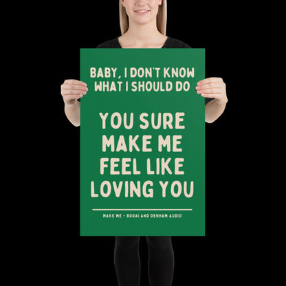 Make Me Inspired Green and Beige Print - Borai Denham Audio Ibiza Bold Typographic Colourful House Music Poster Groovy Bar Disco Funky