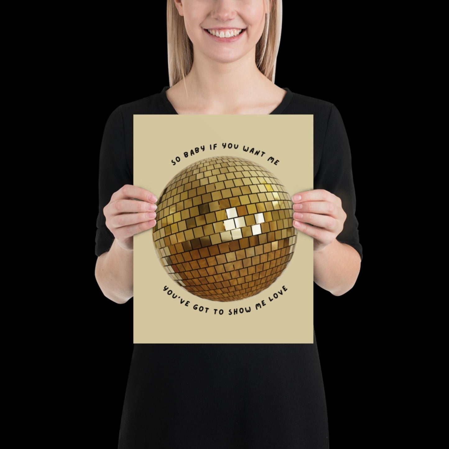 Show Me Love Gold Disco Ball Wall Print - Ibiza Colourful Funny Cute Birthday Christmas Gift Unique Leopard Cocktail