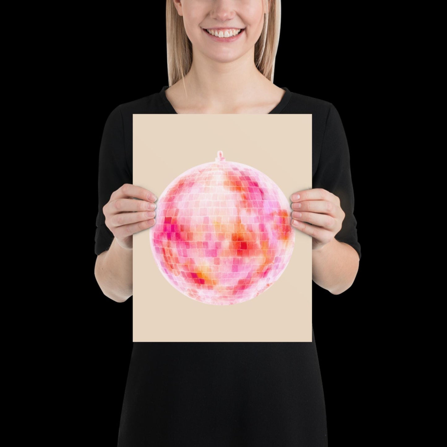 Watercolour Pink Disco Ball Wall Print - Fruit Ibiza Colourful Funny Cute Birthday Christmas Gift Unique Printed Cowboy Leopard