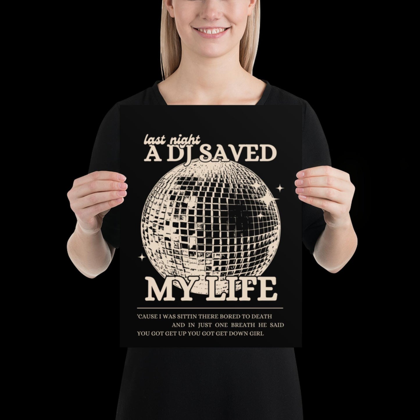 Last Night a DJ Saved My Life Black and Beige Wall Print - Ibiza Colourful Funny Cute Birthday Christmas Gift Unique Leopard Disco Ball