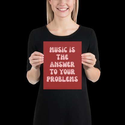 Music Is The Answer Lyrics 001 Red Wall Print - Ibiza Colourful Funny Cute Birthday Art Gift Unique Funky House Music Poster Disco