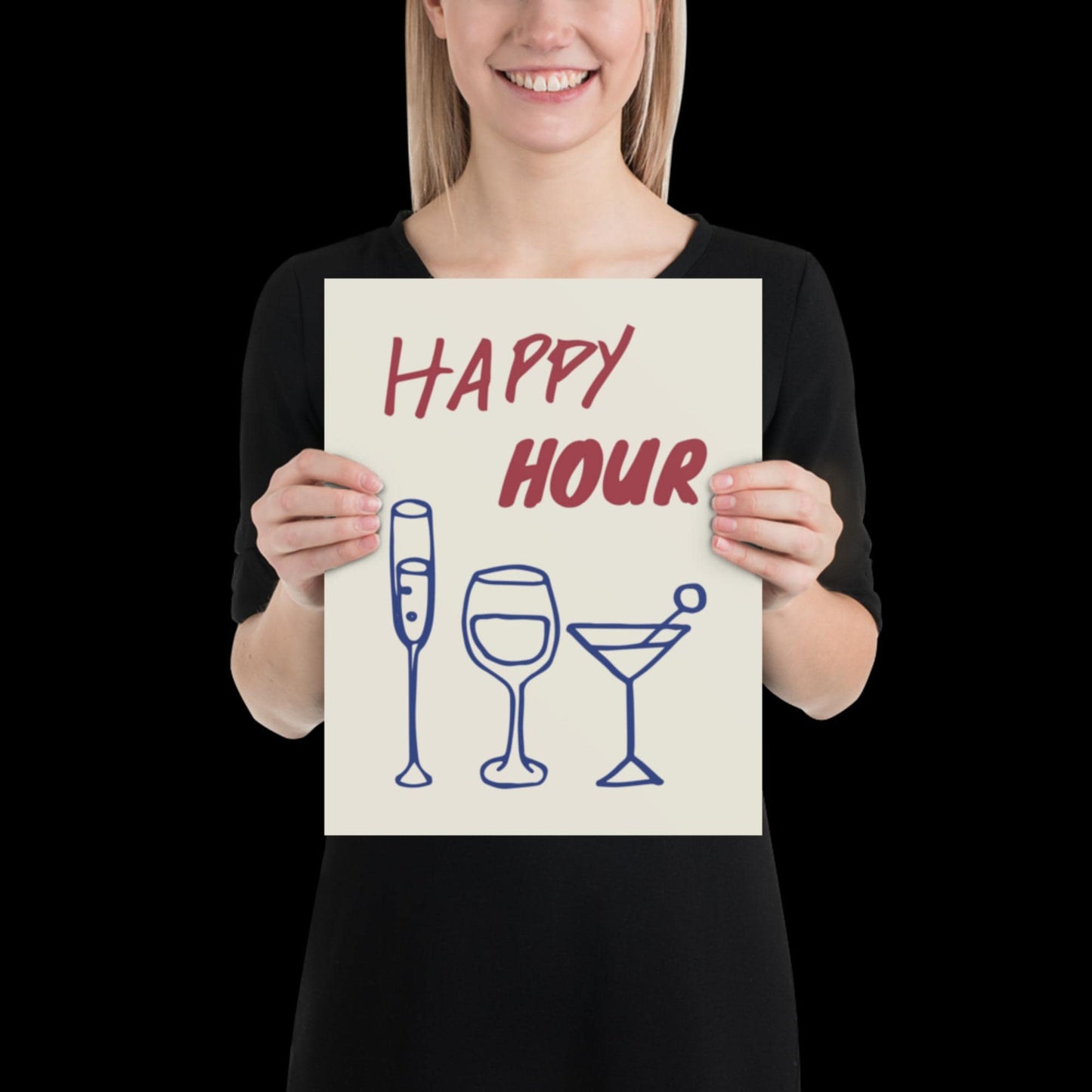 Happy Hour Print | Typographic Poster | Typographic | Trendy | Kitchen Artwork | Bar Cart Art | Drinks | Wall Decor | Gift | Aesthetic
