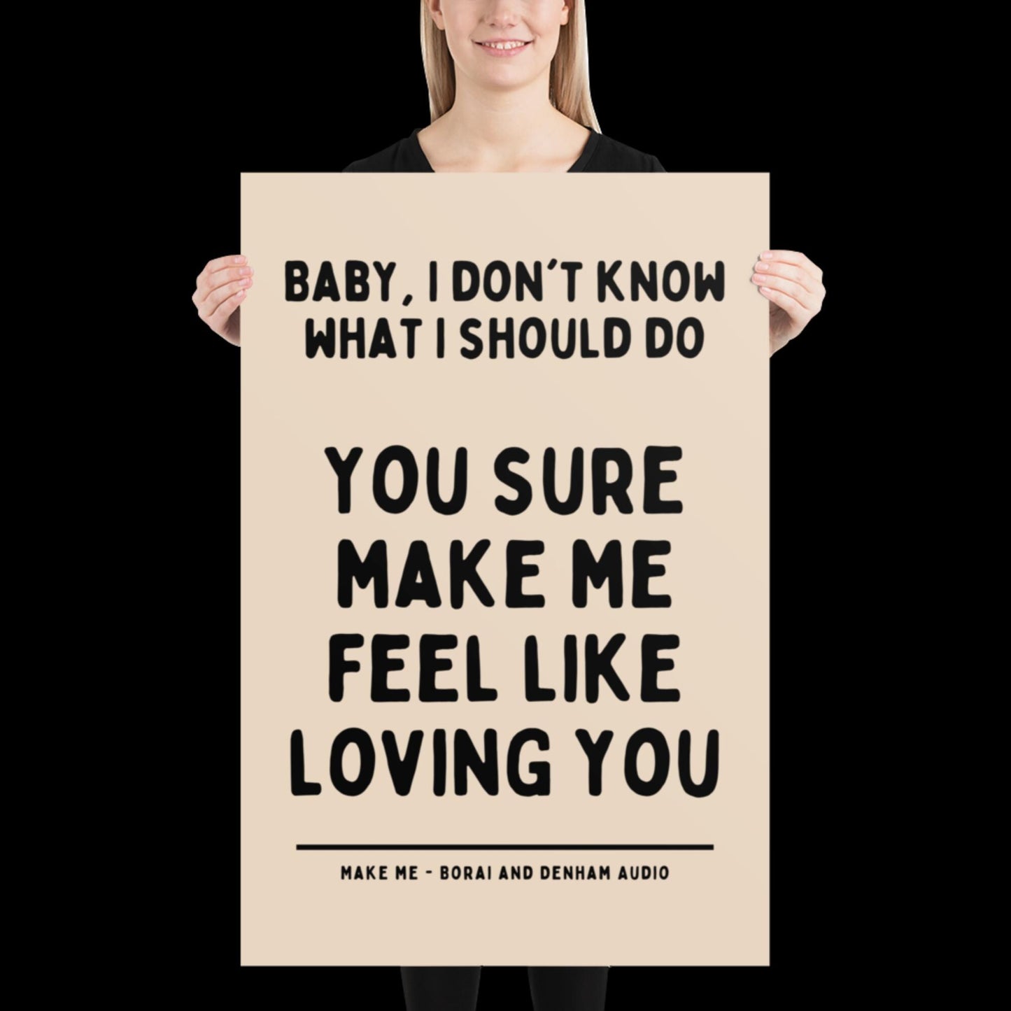 Make Me Inspired Beige and Black Print - Borai Denham Audio Ibiza Bold Typographic Colourful House Music Poster Groovy Bar Disco Funky