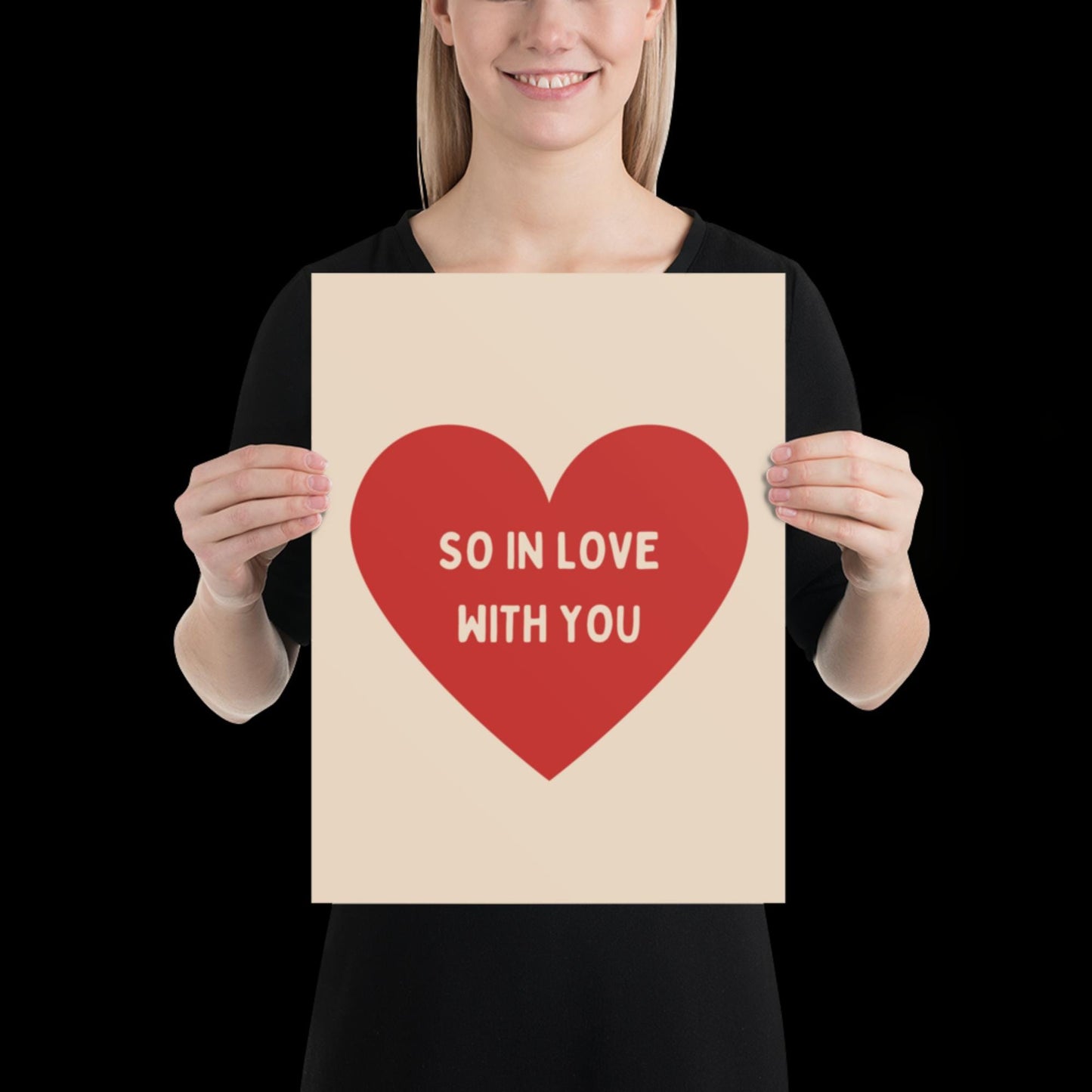 So In Love With You Beige and Red Heart Wall Print - Ibiza Colourful Funny Cute Valentines Art Gift Unique Funky House Music Poster Lyrics