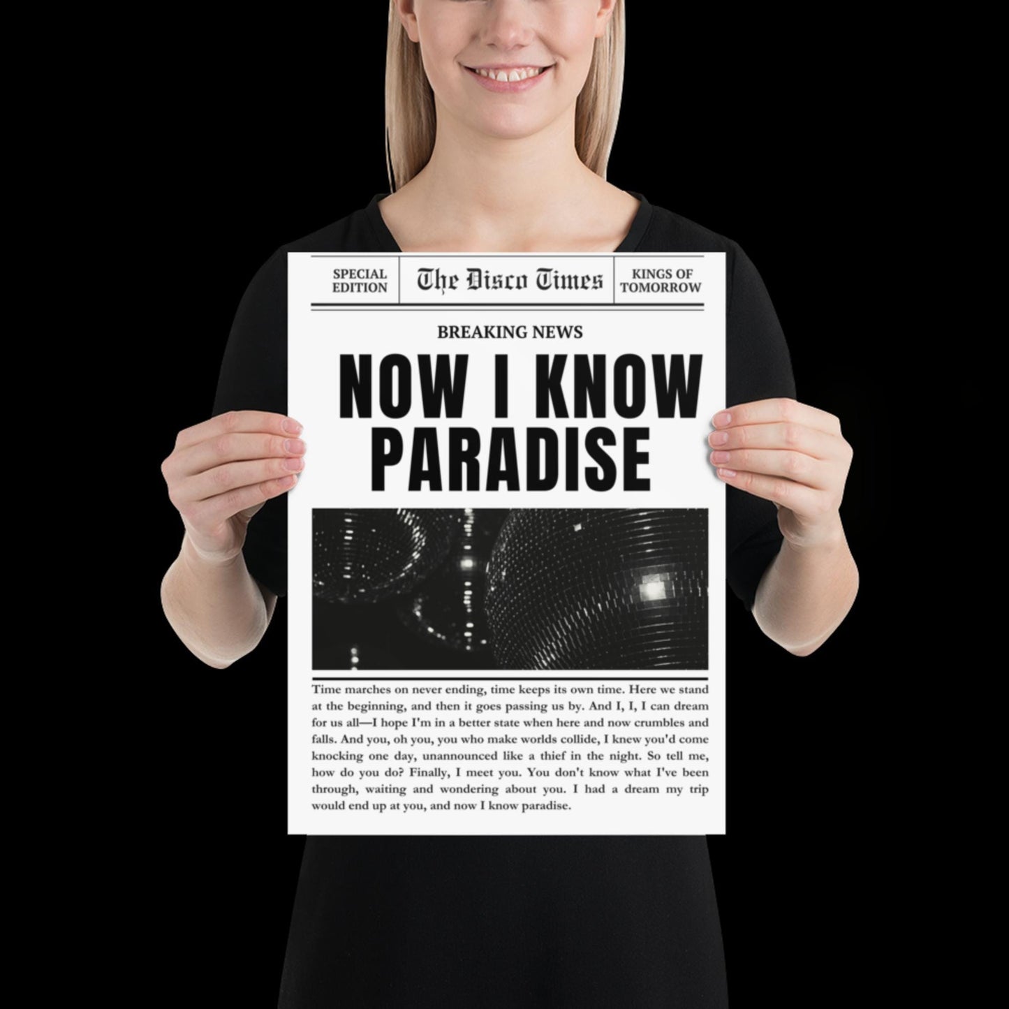 Finally Kings of Tomorrow Inspired Newspaper Lyric Print White and Black - Ibiza Funky Disco House Music A1 A2 A3 Typographic Ball