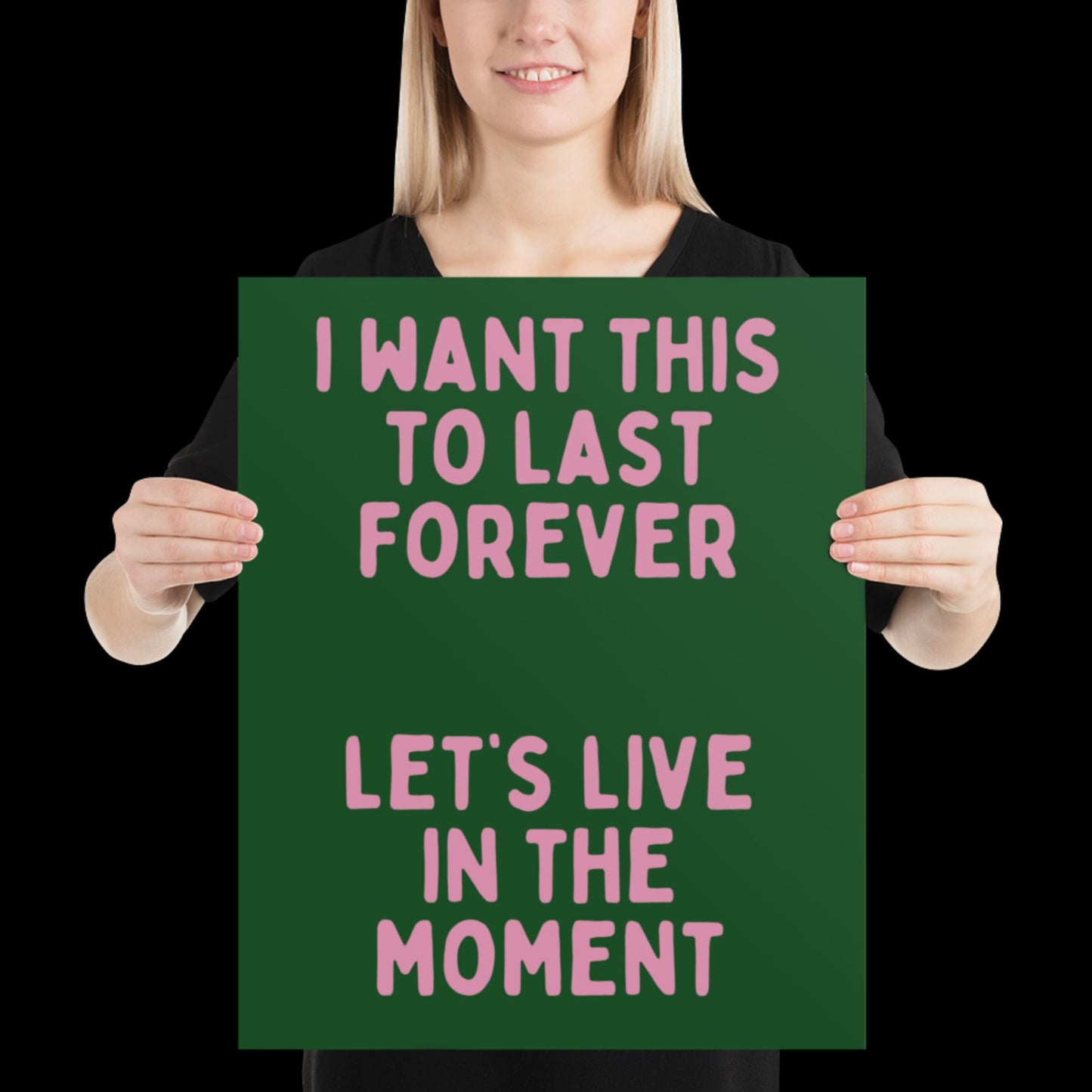 Let's Live in The Moment Green and Pink Wall Print -  Ibiza Colourful Funny Cute Birthday Art Gift Unique Funky House Music Poster Lyrics