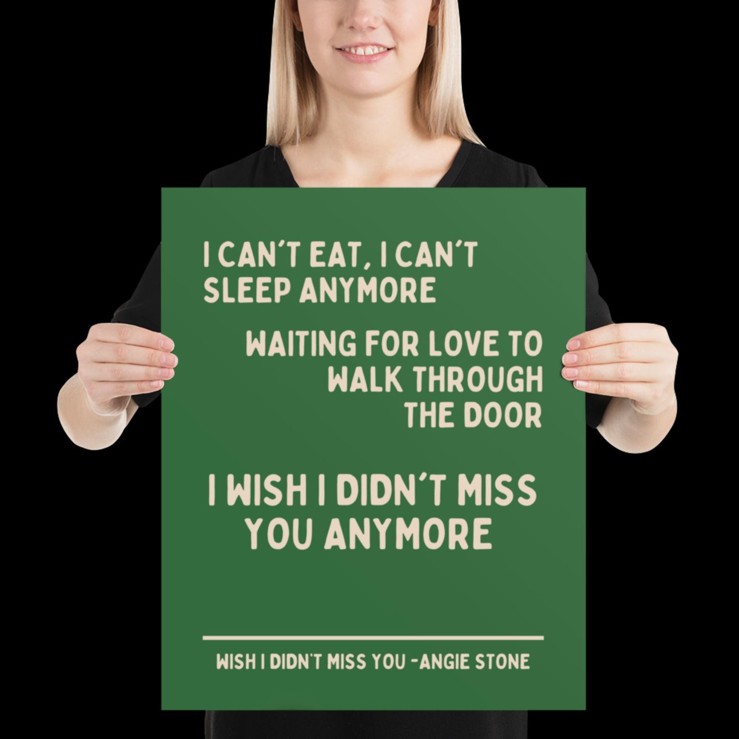 Wish I Didn't Miss You Angie Stone Inspired Print - Green and Beige - Lyric Ibiza Bold Typographic Colourful House Music Poster Groovy Disco