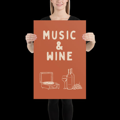Music and Wine Orange and Beige Wall Print -  Ibiza Colourful Funny Cute Birthday Art Gift Unique Funky House Music Poster Lyrics Kitchen