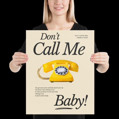 Don't Call Me Baby Print | Madison Avenue | House Music Poster | Lyric Print | Music Poster | Wall Art | House Music | Wall Decor | DJ Ibiza