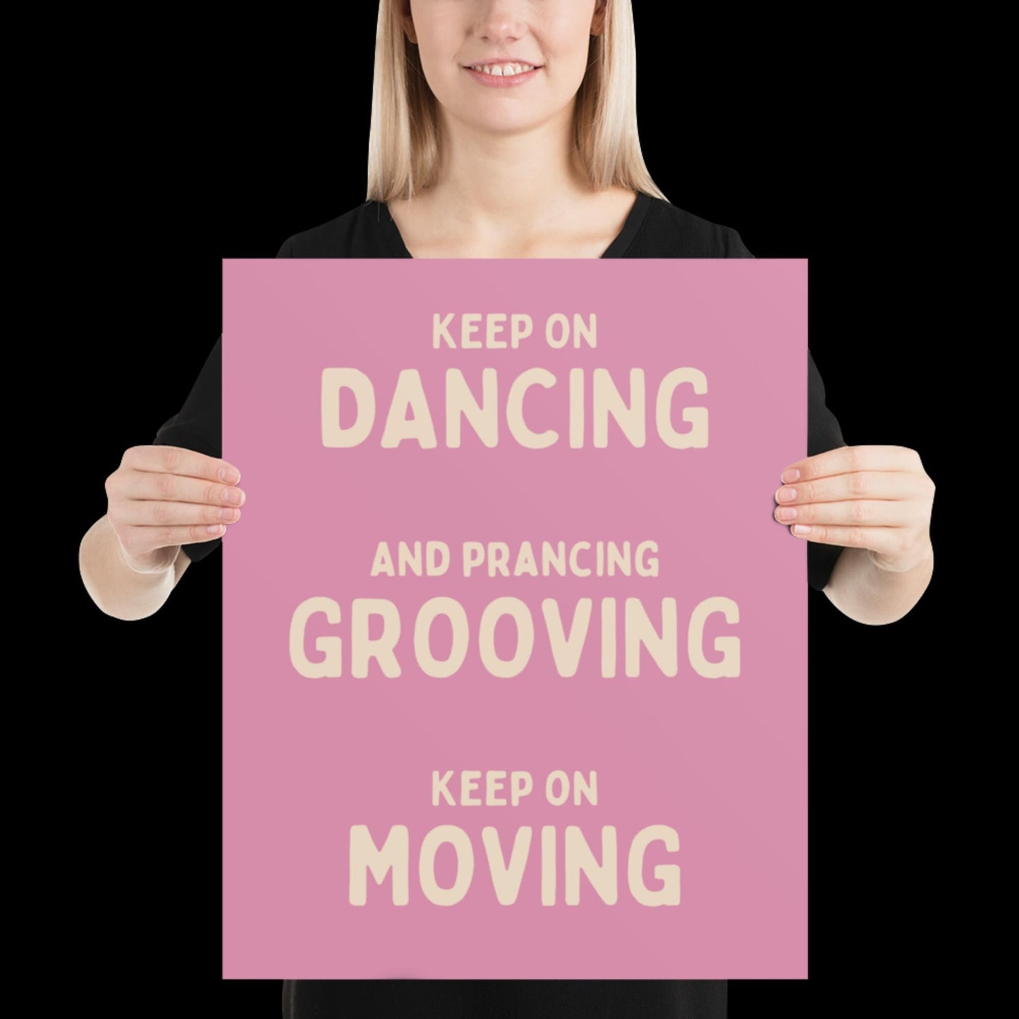 Music is The Answer Typographic Pink and Beige Wall Print - Ibiza Art Bold Typographic Colourful House Music Poster Groovy Bar Disco Funky