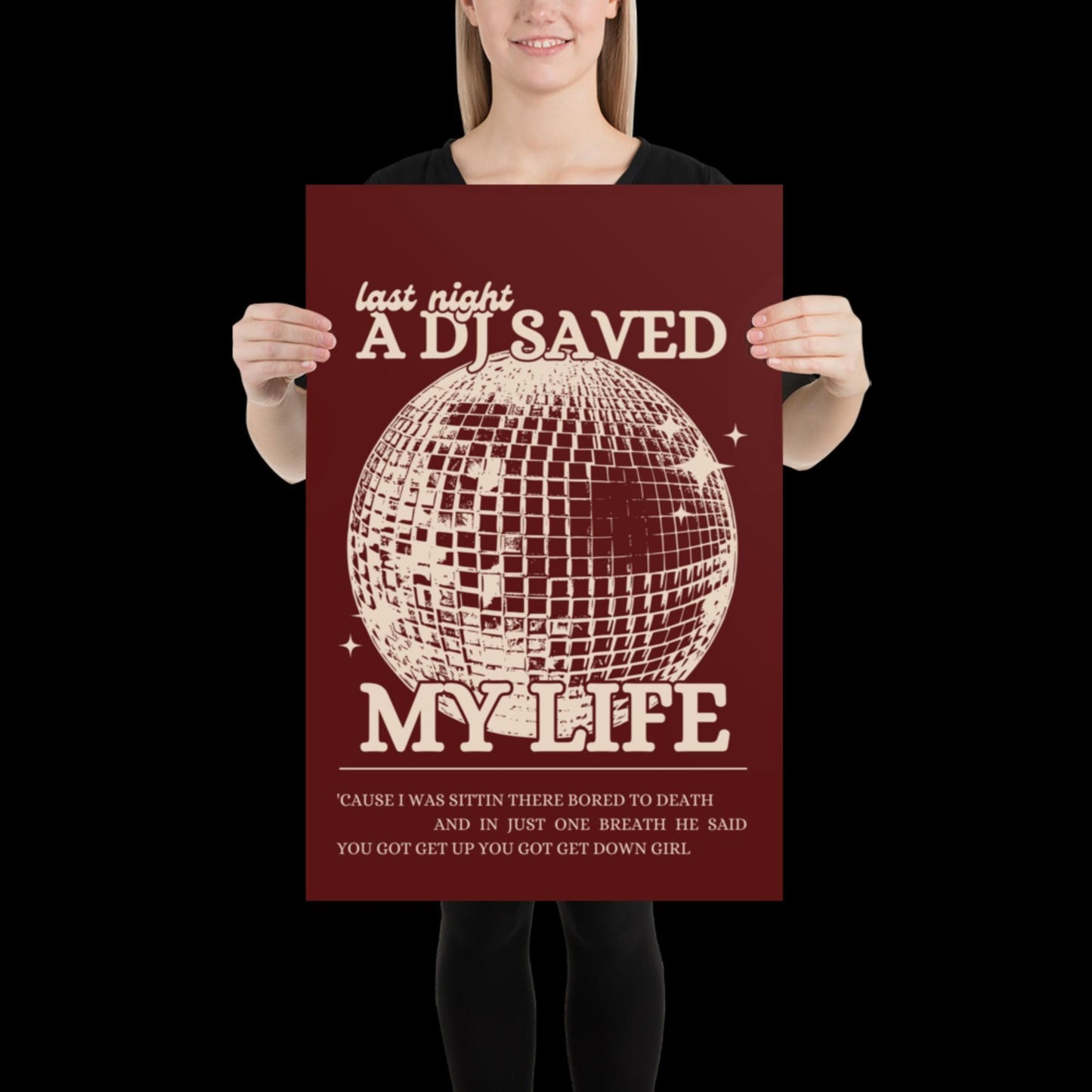 Last Night a DJ Saved My Life Red and Beige Wall Print - Ibiza Colourful Funny Cute Birthday Christmas Gift Unique Leopard Disco Ball