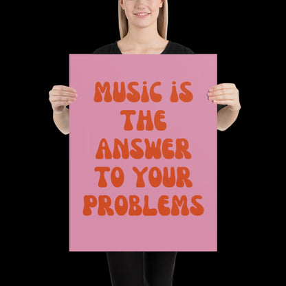Music is The Answer Lyrics 001 Pink Wall Print -  Ibiza Colourful Funny Cute Birthday Art Gift Unique Funky House Music Poster Disco