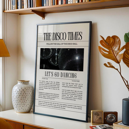 The Disco Times - Newspaper Ibiza Retro Disco Print Music Poster Wall Art A5 A4 A3 Bold Typographic Gallery Wall Black and White Magazine
