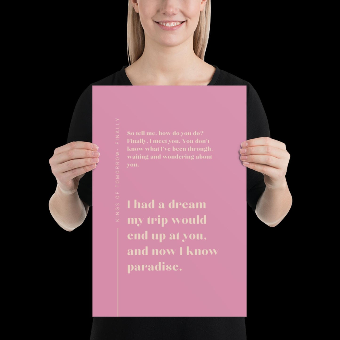 Finally Kings of Tomorrow Inspired Lyric Print Pink and Beige - Ibiza Funky Disco House Music A1 A2 A3 Typographic Disco Ball