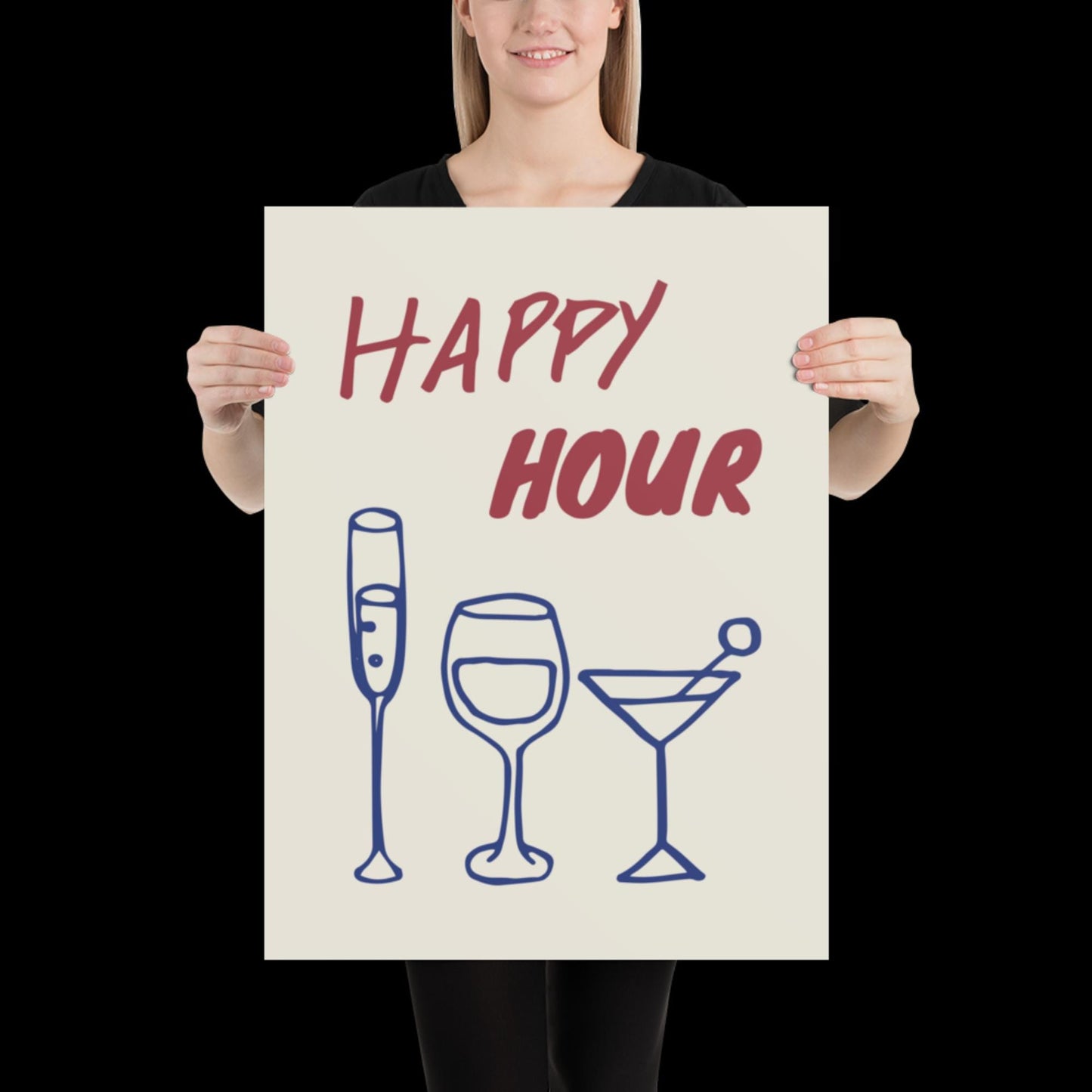Happy Hour Print | Typographic Poster | Typographic | Trendy | Kitchen Artwork | Bar Cart Art | Drinks | Wall Decor | Gift | Aesthetic