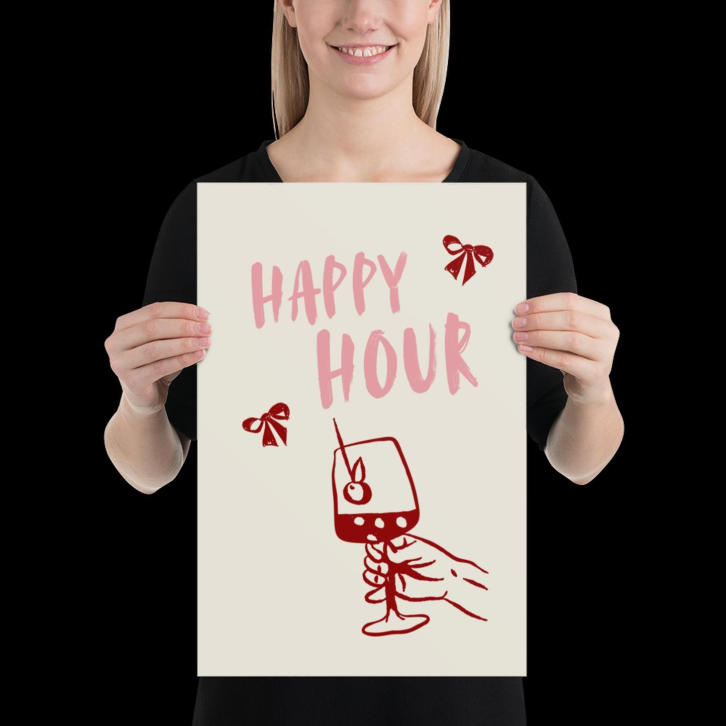 Happy Hour Print | Typographic Poster | Typographic | Trendy | Kitchen Artwork | Bar Cart Art | Drinks | Wall Decor | Gift | Aesthetic