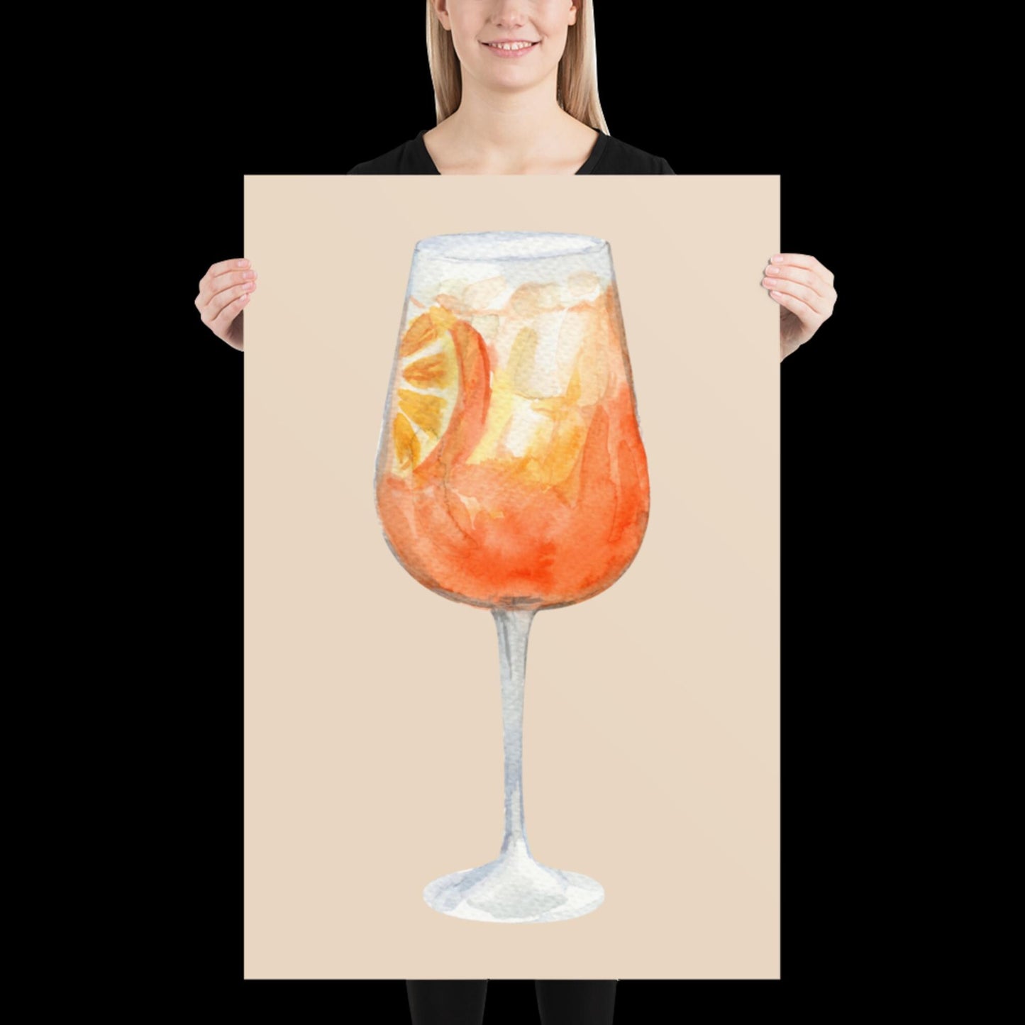 Watercolour Aperol Orange Cocktail Wall Print - Fruit Ibiza Colourful Funny Cute Birthday Christmas Gift Unique Printed Cowboy Leopard
