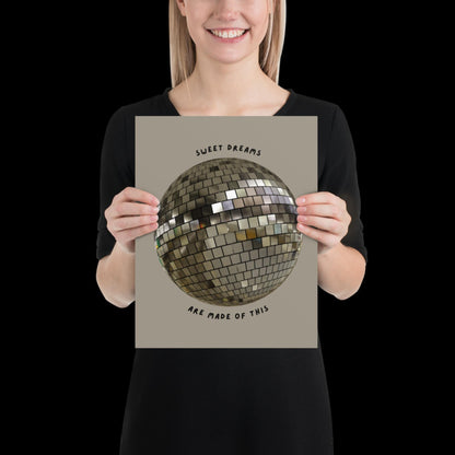 Sweet Dreams are Made of This Silver Disco Ball Wall Print -  Ibiza Colourful Funny Cute Birthday Art Gift Unique Funky House Music Poster