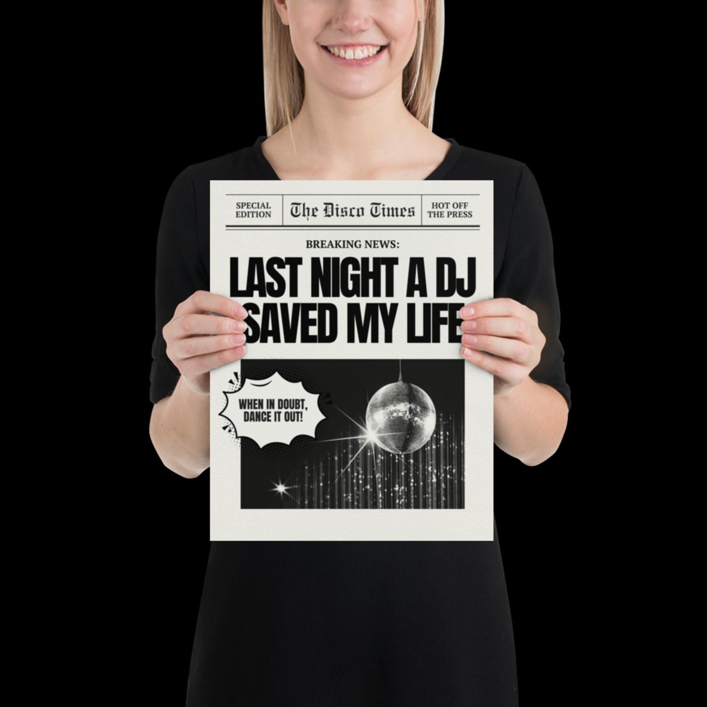 Last Night a DJ Saved My Life Newspaper Print | Retro | Disco Print | Music Poster | Wall Art | House Music | Typographic | Disco Ball