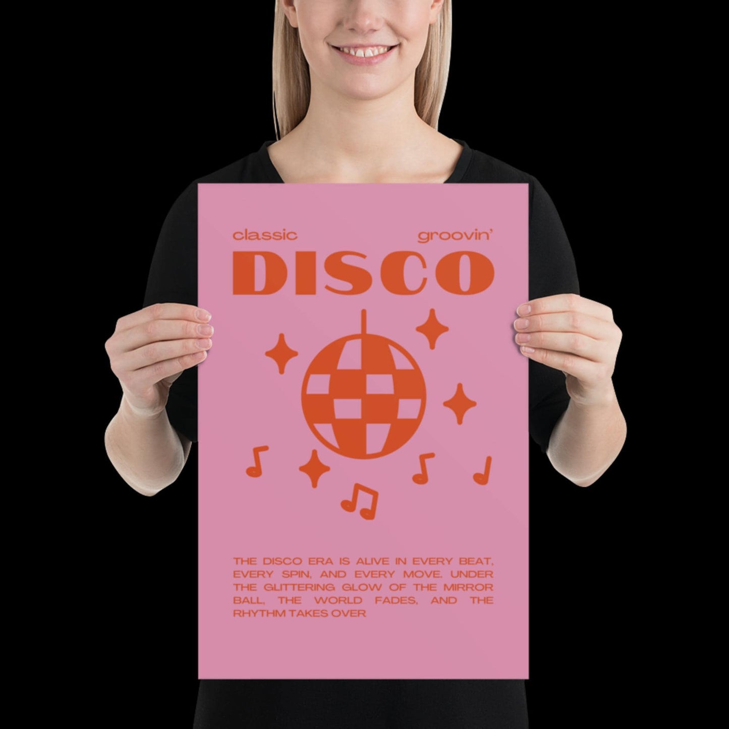 Disco Graphic Pink and Orange Monochrome Wall Print - Ibiza Colourful Funny Cute Birthday Art Gift Unique Funky House Music Poster Lyrics
