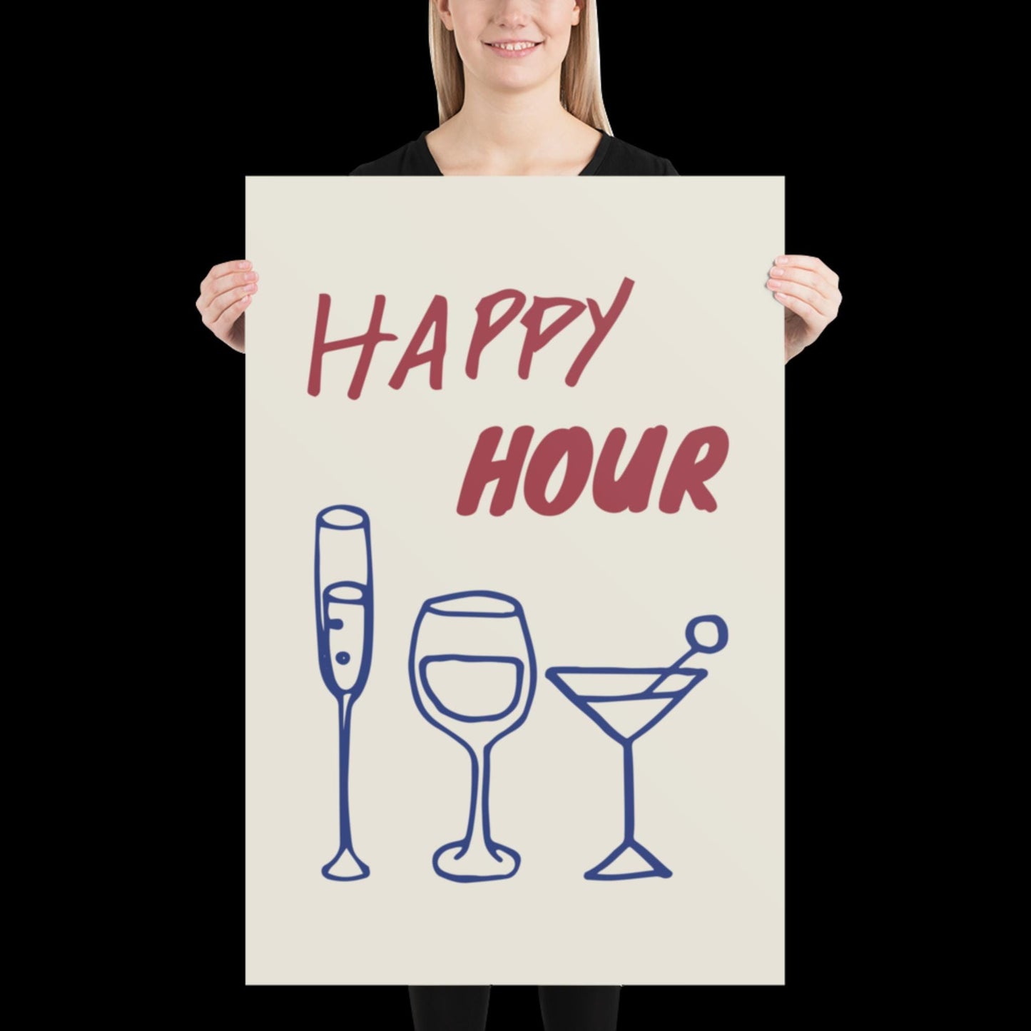 Happy Hour Print | Typographic Poster | Typographic | Trendy | Kitchen Artwork | Bar Cart Art | Drinks | Wall Decor | Gift | Aesthetic