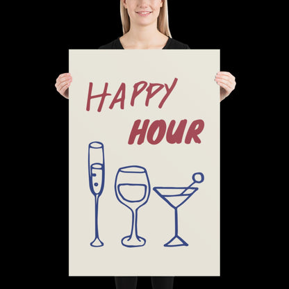 Happy Hour Print | Typographic Poster | Typographic | Trendy | Kitchen Artwork | Bar Cart Art | Drinks | Wall Decor | Gift | Aesthetic