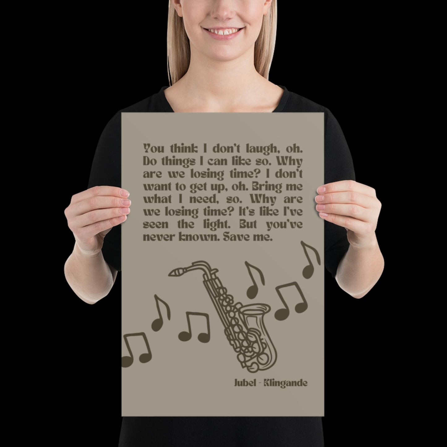 Jubel Klingande Inspired Print Silver Khaki - Song Lyric Music Poster Wall Art Typographic Lyrics Ibiza House Music Wall Decor Saxophone