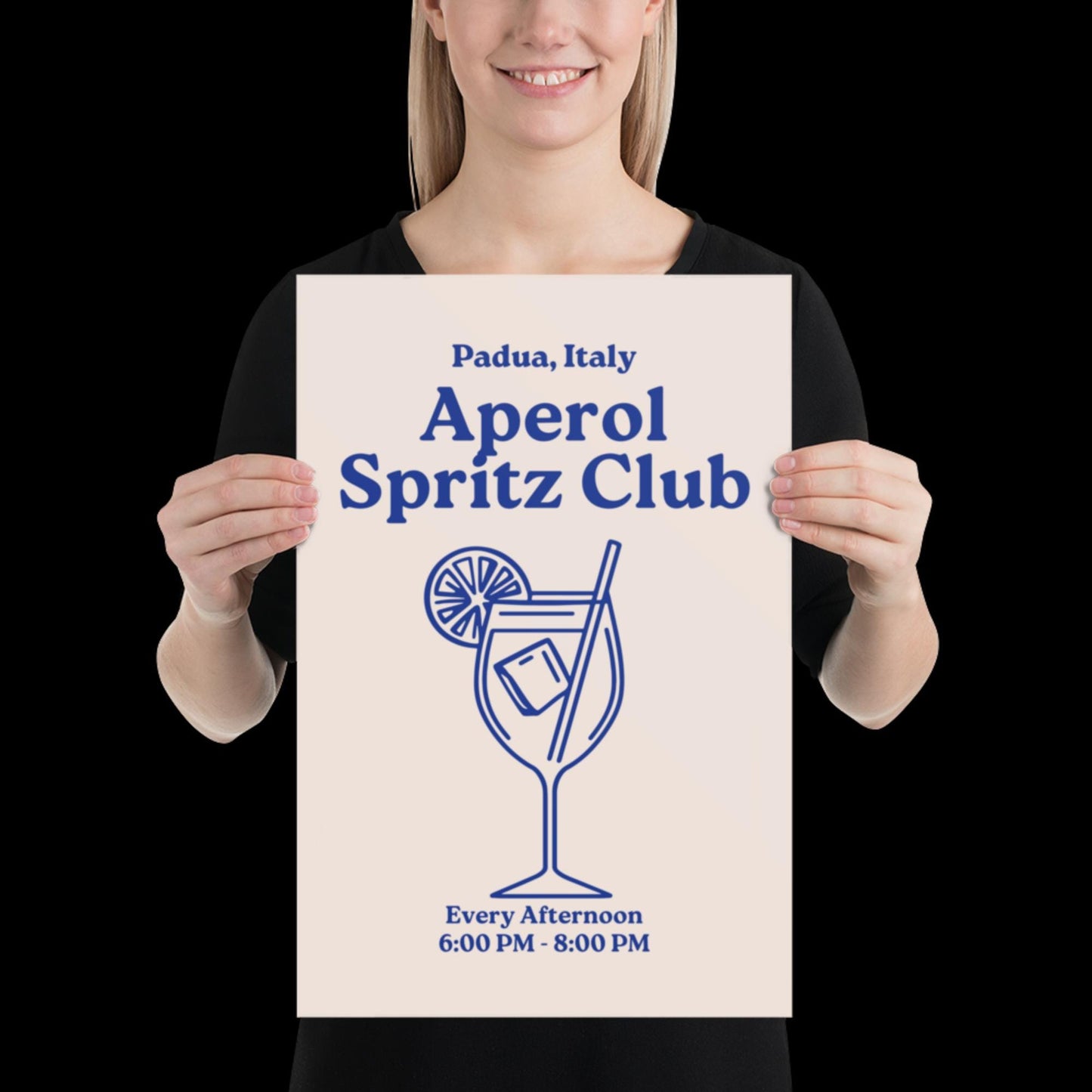 Aperol Spritz Club Blue and Beige Wall Print - Cocktail Wall Art Bold Typographic Drink Poster Groovy Bar Disco Funky