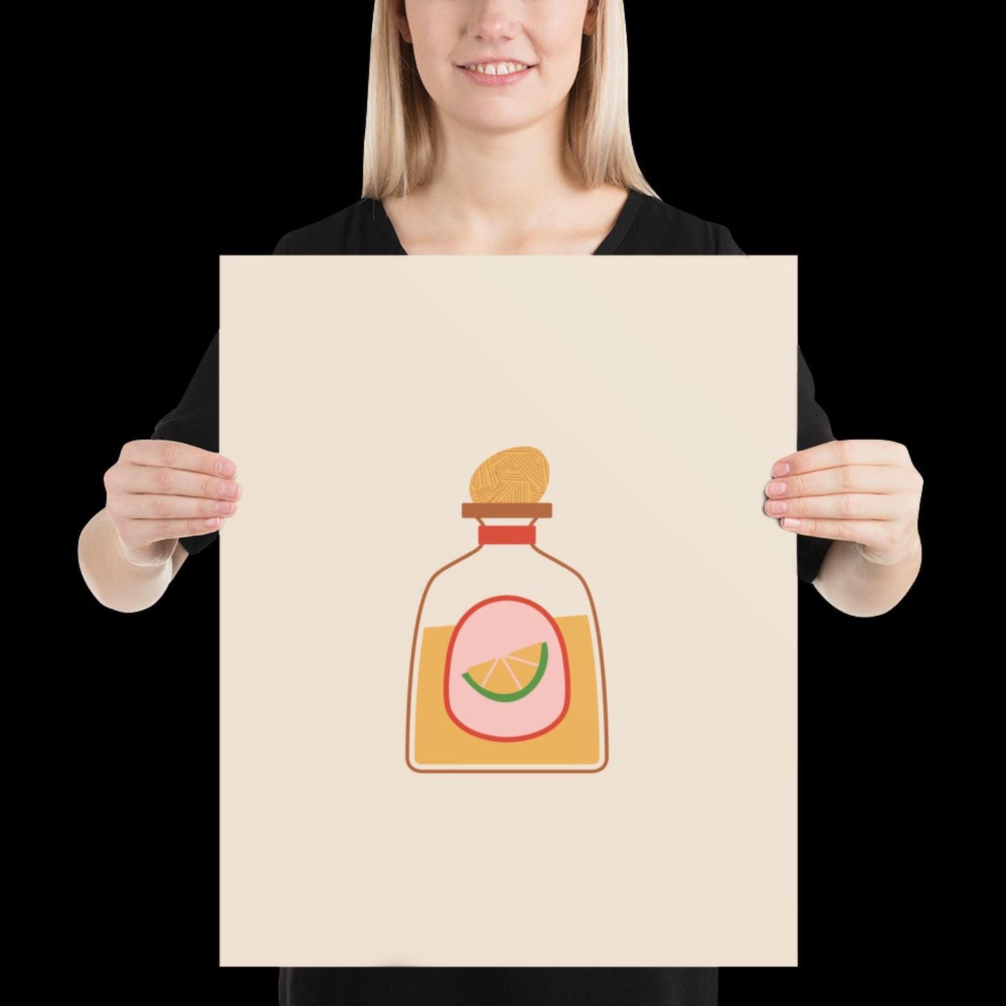Tequila Bottle Spicy Margarita Beige Wall Print | Bar Cart Art | Cherry Print | Cocktail Alcohol Poster | A1 A2 Physical Print | Kitchen Art