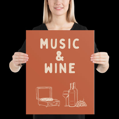 Music and Wine Orange and Beige Wall Print -  Ibiza Colourful Funny Cute Birthday Art Gift Unique Funky House Music Poster Lyrics Kitchen