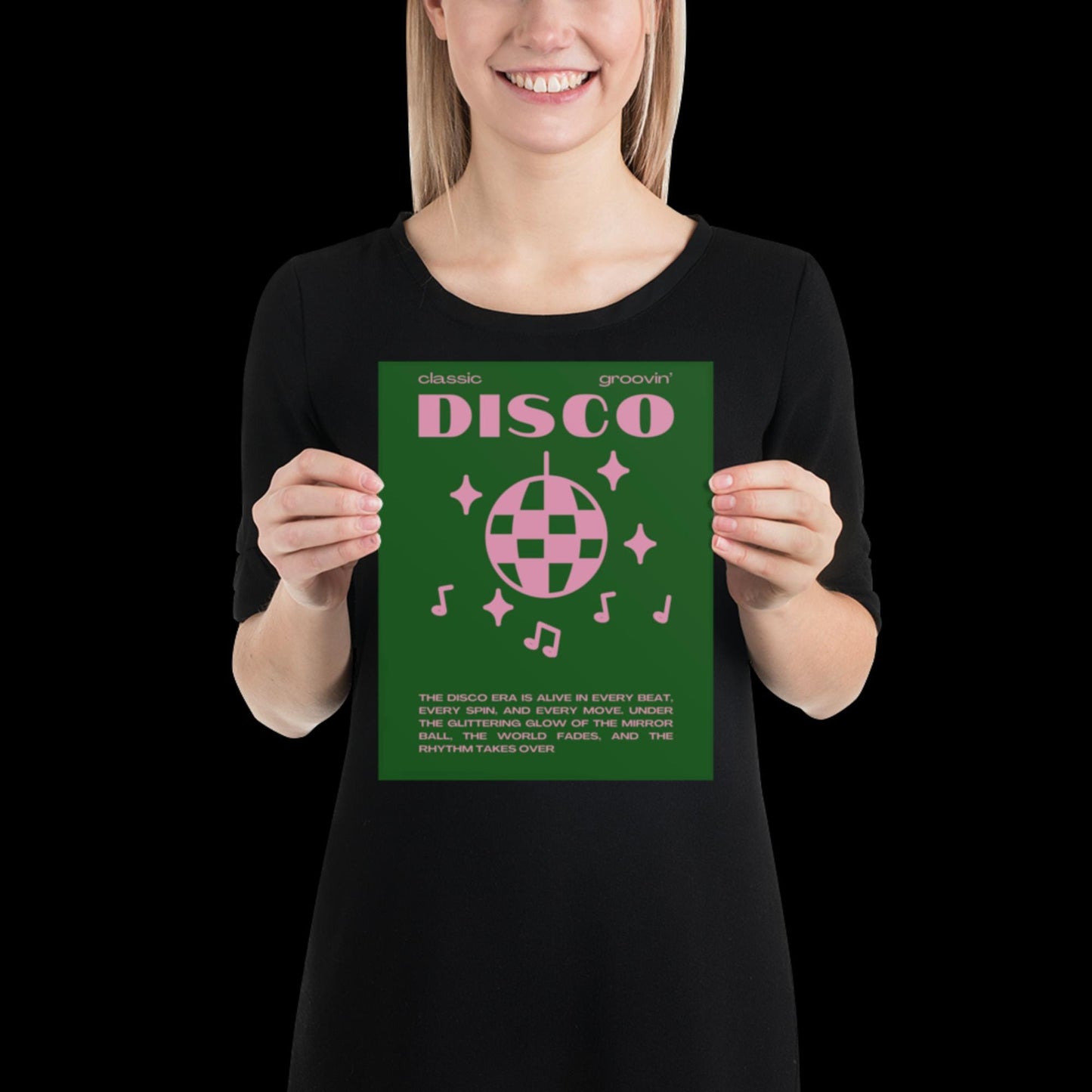 Disco Graphic Green and Pink Monochrome Wall Print - Ibiza Colourful Funny Cute Birthday Art Gift Unique Funky House Music Poster Lyrics