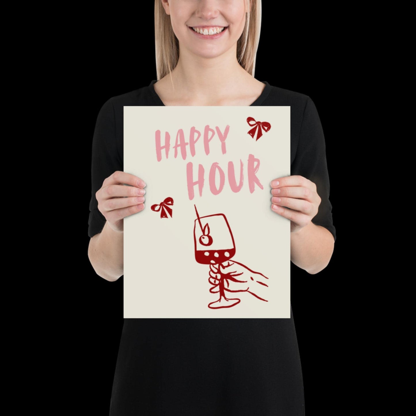 Happy Hour Print | Typographic Poster | Typographic | Trendy | Kitchen Artwork | Bar Cart Art | Drinks | Wall Decor | Gift | Aesthetic