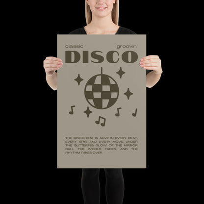 Disco Graphic Khaki Grey Monochrome Wall Print - Ibiza Colourful Funny Cute Birthday Art Gift Unique Funky House Music Poster Lyrics