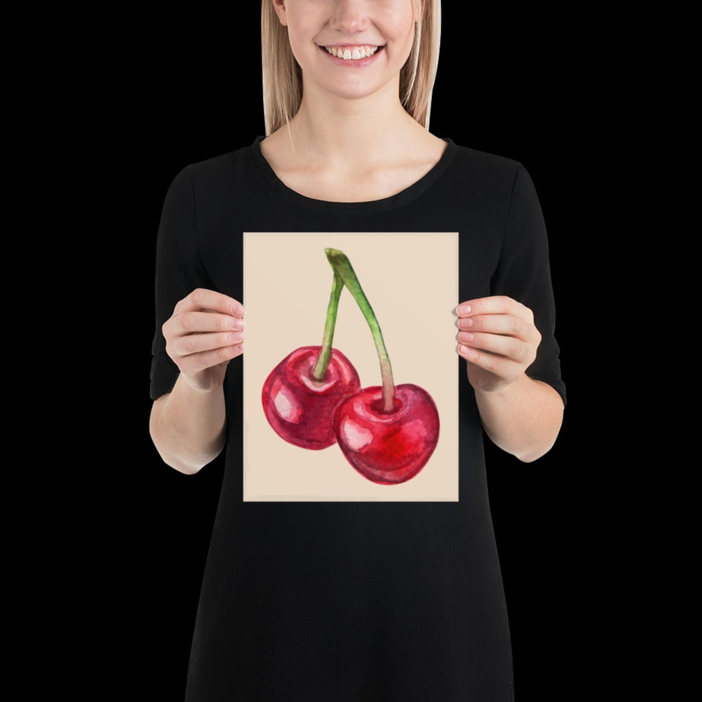 Watercolour Cherries Wall Print - Fruit Ibiza Colourful Funny Cute Birthday Christmas Gift Unique Printed Cowboy Leopard