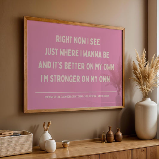 Strings of Life Soul Central Lyric Print - Pink and Beige - Disco Music Poster Wall Art Retro Inspired Music Bold Typographic Quote