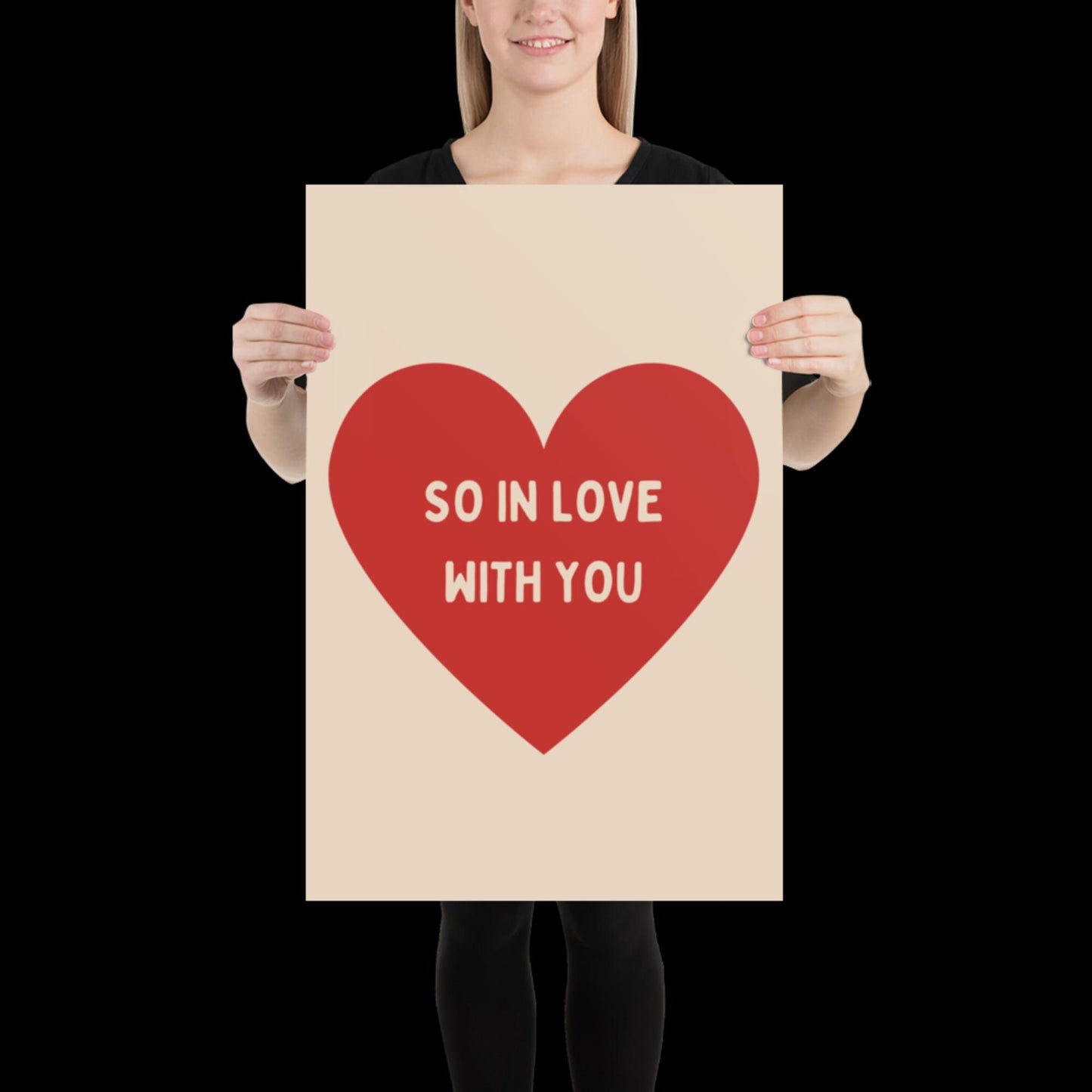 So In Love With You Beige and Red Heart Wall Print - Ibiza Colourful Funny Cute Valentines Art Gift Unique Funky House Music Poster Lyrics