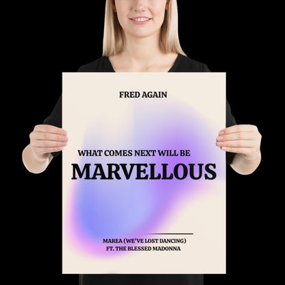 What Comes Next Will Be Marvellous Pink Lyrics Print | Fred Again Purple Blue Aura | House music | Techno music | Music Lyric Art | Disco