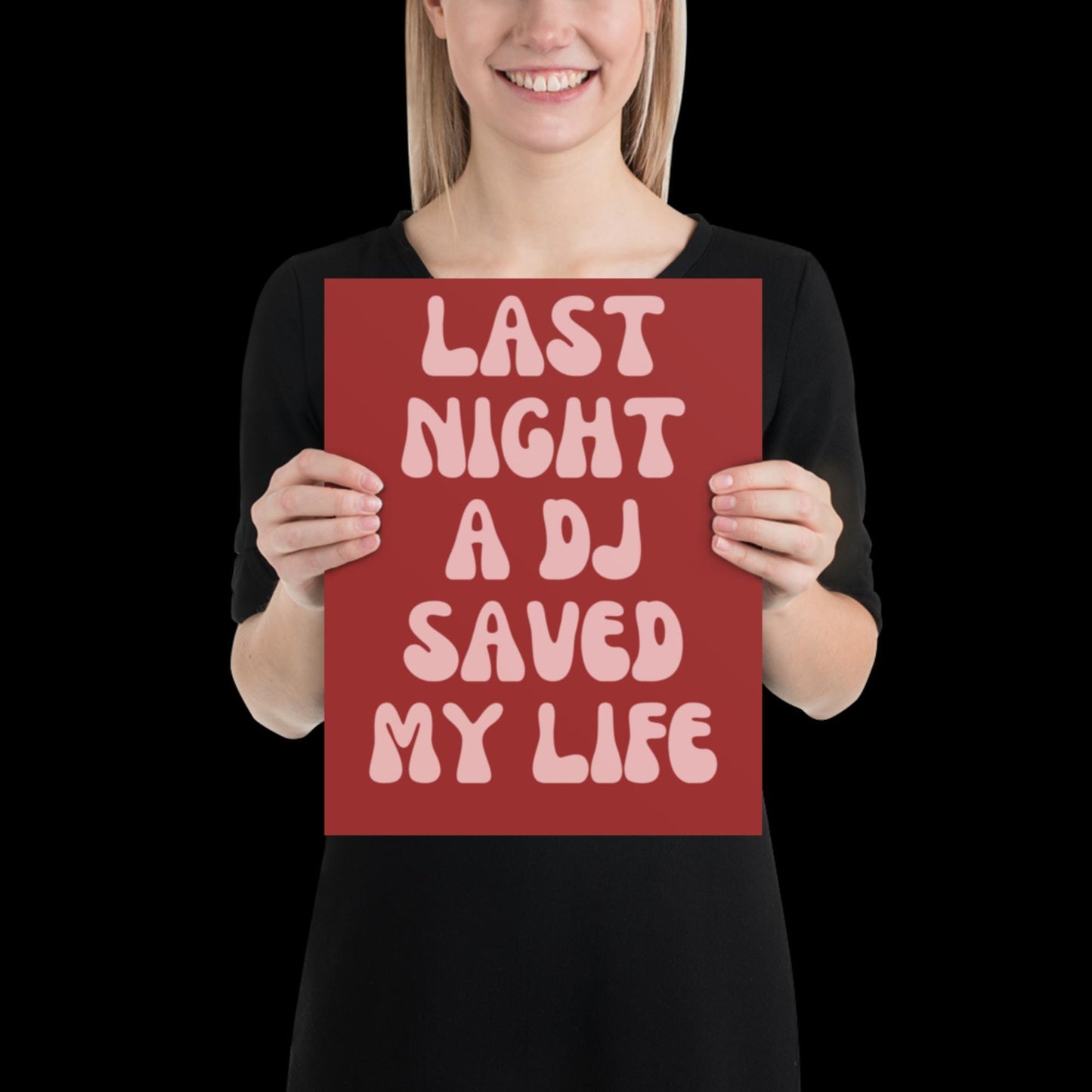 Last Night a DJ Saved My Life Lyrics 001 Red Wall Print - Ibiza Colourful Funny Cute Birthday Art Gift Unique Funky House Music Poster Disco
